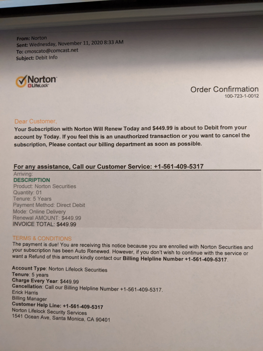 norton lifelock phishing email